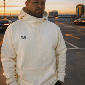 Cream Funnel Neck Hoodie - M logo